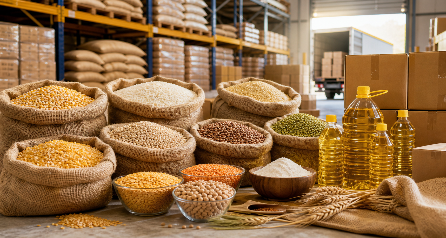 Bulk food commodities and edible oil prepared for distribution